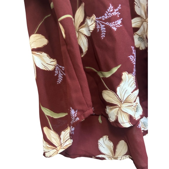 Sienna Sky XS Floral Print‎ Cold Shoulder Halter Top Maroon Blouse - Picture 3 of 6